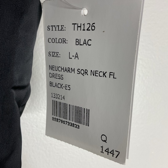 Dessy Group Thread Square Neck Satin A-Line Front Slit Black Maxi Dress NWT Lge - Picture 9 of 12